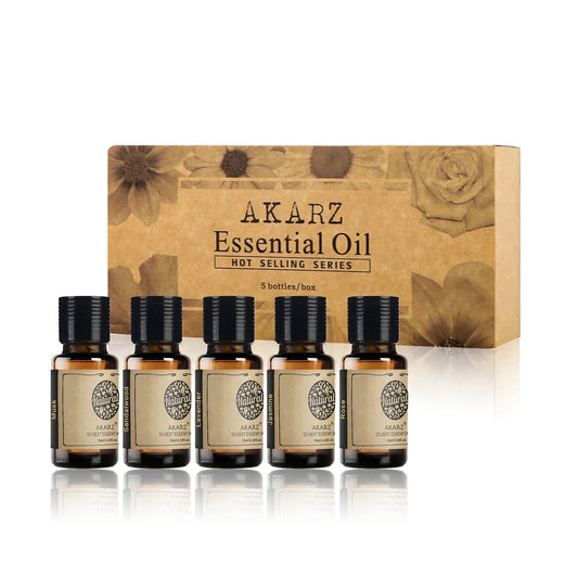 AKARZ  Essential Oils Gift Set Musk, Sandalwood, Lavender, Jasmine, Rose Aromatherapy Oils for Diffuser,10mL Bottles